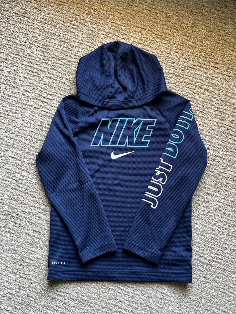 Nike Dri-FIT Kids 6-7 Navy Just Do It Hooded Athletic Top